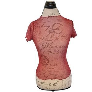 Shein Red Sheer Holiday Blouse Top